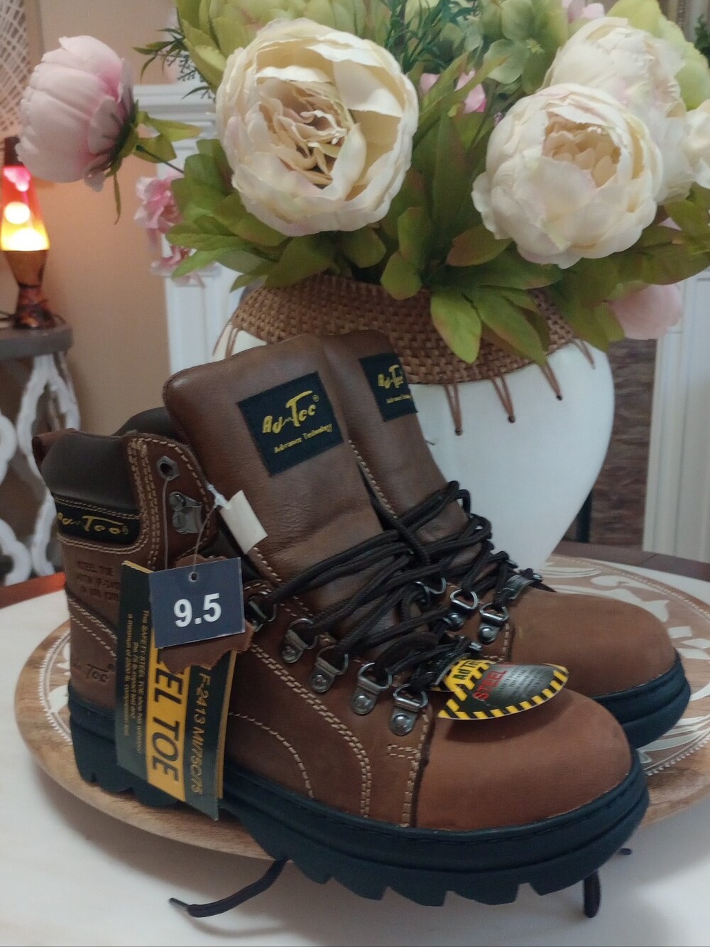 NWT AdTec women's brown leather steel-toe work boots Size 9.5